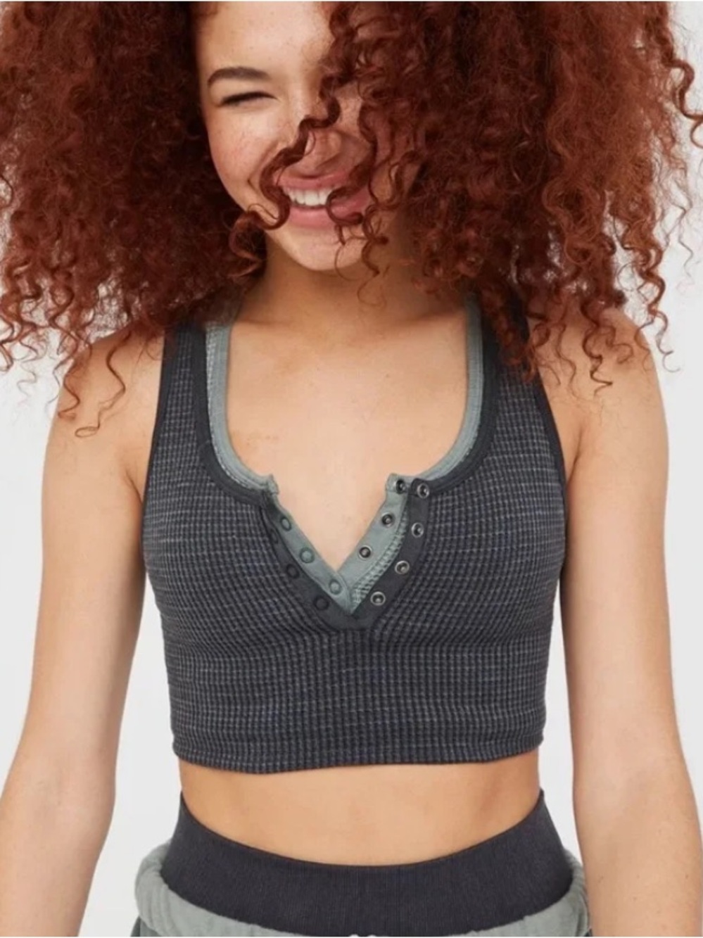 Aerie Offline Dark Gray Waffle Knit Bra Sz Lg